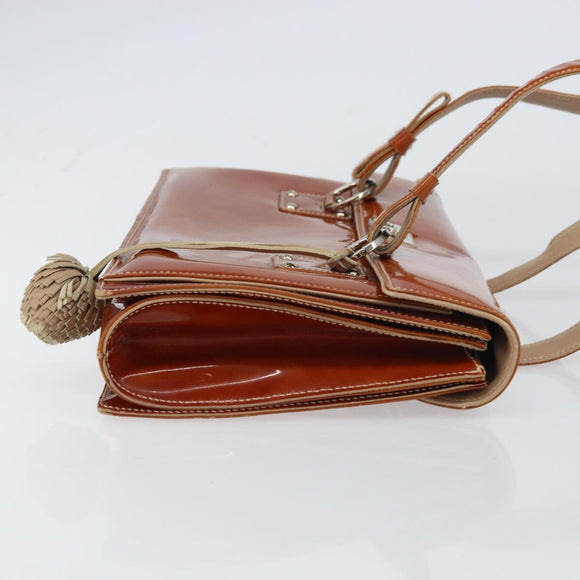 Salvatore Ferragamo Gancini Hand Bag Patent leather Brown Silver Auth 157100