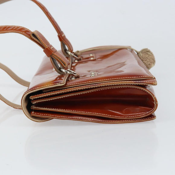 Salvatore Ferragamo Gancini Hand Bag Patent leather Brown Silver Auth 157100