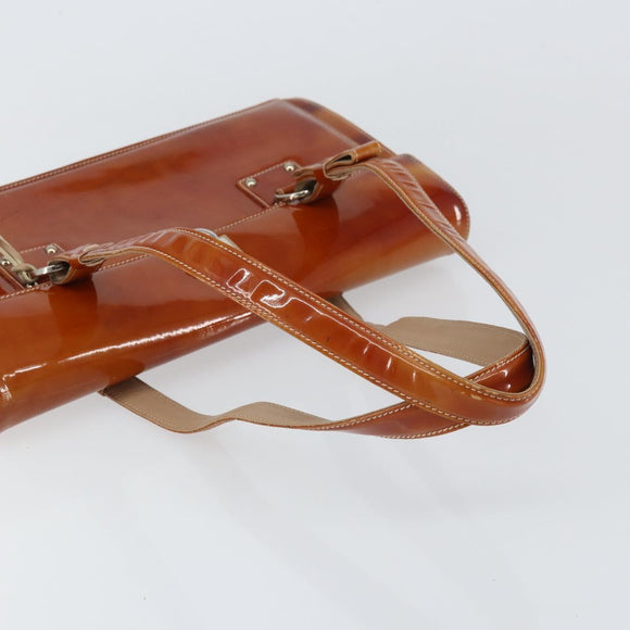 Salvatore Ferragamo Gancini Hand Bag Patent leather Brown Silver Auth 157100