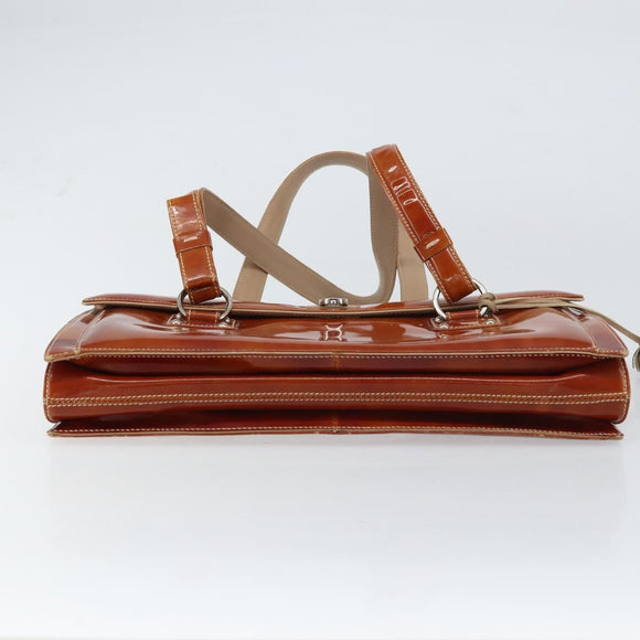 Salvatore Ferragamo Gancini Hand Bag Patent leather Brown Silver Auth 157100