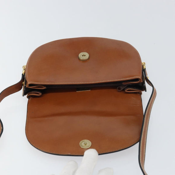 BALLY Shoulder Bag Leather Brown Gold Auth 157101