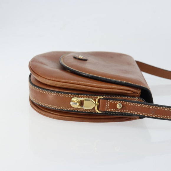 BALLY Shoulder Bag Leather Brown Gold Auth 157101