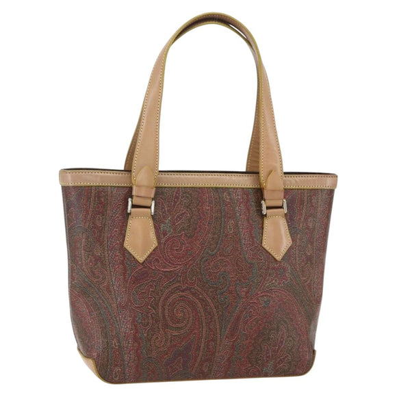 ETRO Paisley Hand Bag PVC Leather Brown Gold Auth 157103