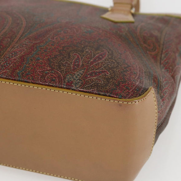 ETRO Paisley Hand Bag PVC Leather Brown Gold Auth 157103