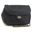 BALLY Chain Shoulder Bag Leather Black Gold Auth 157106-1