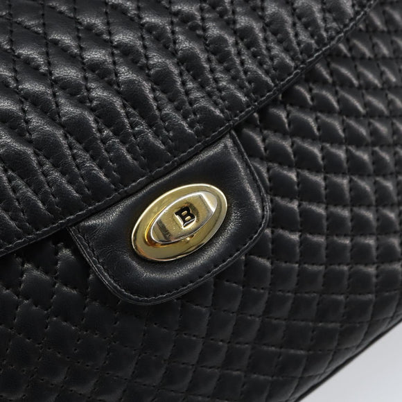 BALLY Chain Shoulder Bag Leather Black Gold Auth 157106