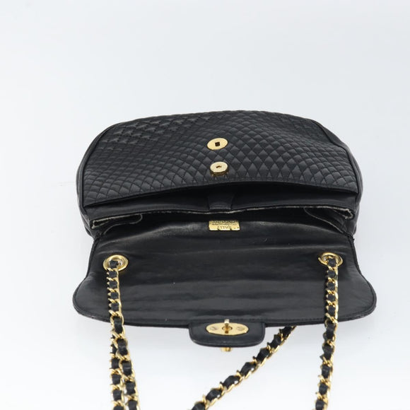 BALLY Chain Shoulder Bag Leather Black Gold Auth 157106