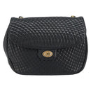 BALLY Chain Shoulder Bag Leather Black Gold Auth 157106-13