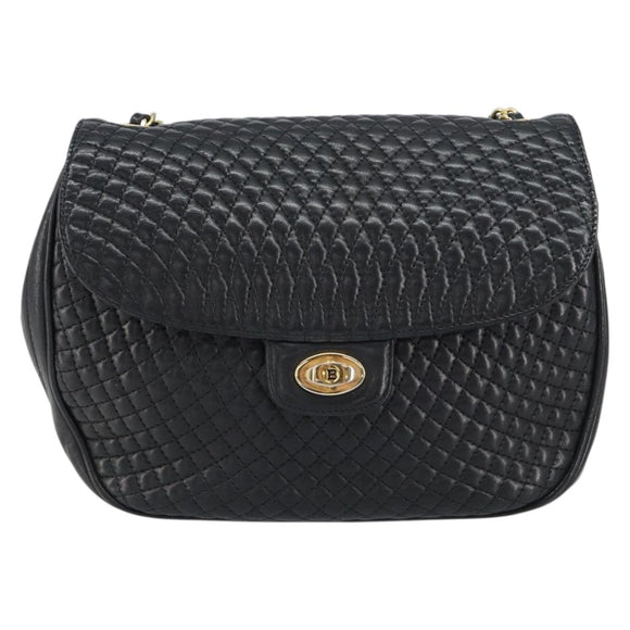 BALLY Chain Shoulder Bag Leather Black Gold Auth 157106