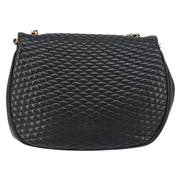 BALLY Chain Shoulder Bag Leather Black Gold Auth 157106