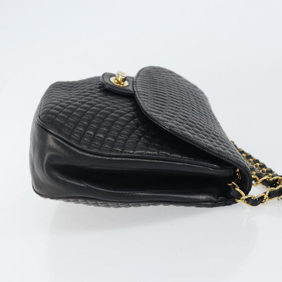 BALLY Chain Shoulder Bag Leather Black Gold Auth 157106