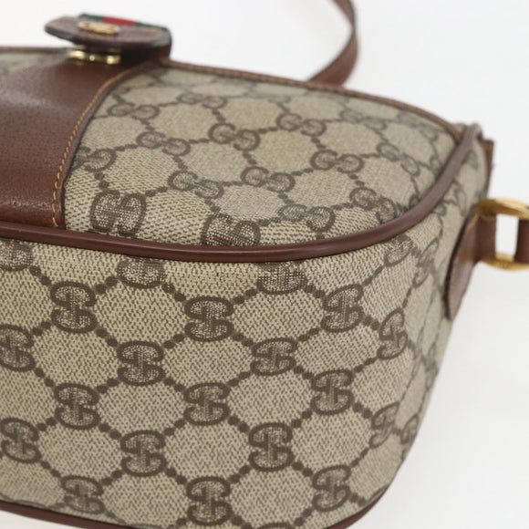 GUCCI GG Supreme Web Sherry Line Bag PVC Beige Gold 001 58 6177 Auth 157107