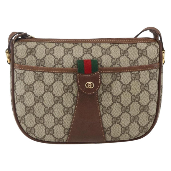 GUCCI GG Supreme Web Sherry Line Bag PVC Beige Gold 001 58 6177 Auth 157107