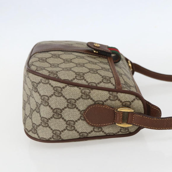 GUCCI GG Supreme Web Sherry Line Bag PVC Beige Gold 001 58 6177 Auth 157107