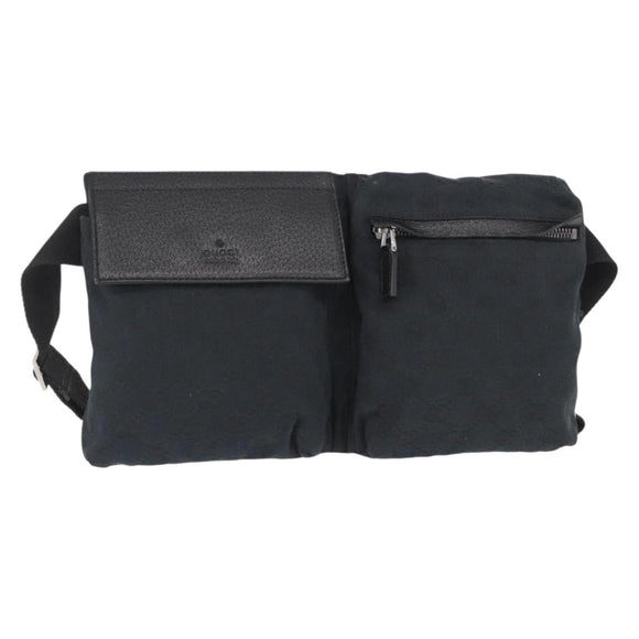 GUCCI GG Canvas Waist bag Black Silver 28566 Auth 157108