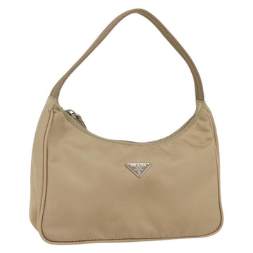 PRADA Hand Bag Nylon Beige Silver Auth 157109V