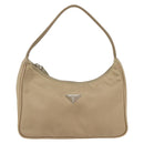 PRADA Hand Bag Nylon Beige Silver Auth 157109V-2