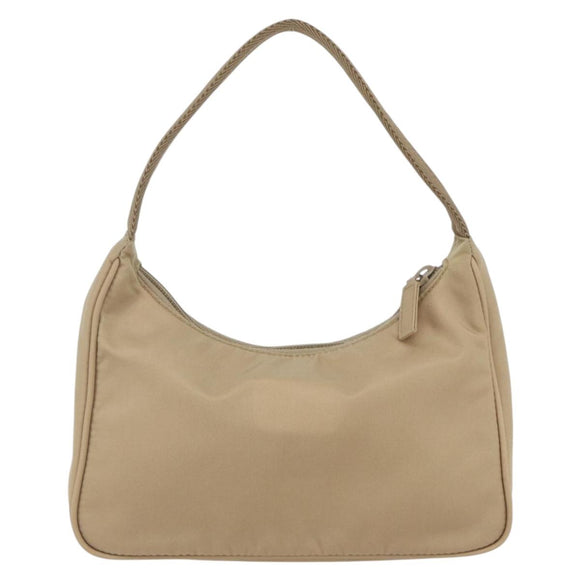 PRADA Hand Bag Nylon Beige Silver Auth 157109V