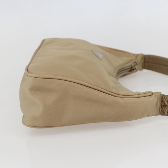 PRADA Hand Bag Nylon Beige Silver Auth 157109V