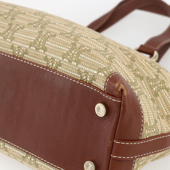 CELINE Paris Macadam Canvas Tote Bag Beige Gold Auth 157115