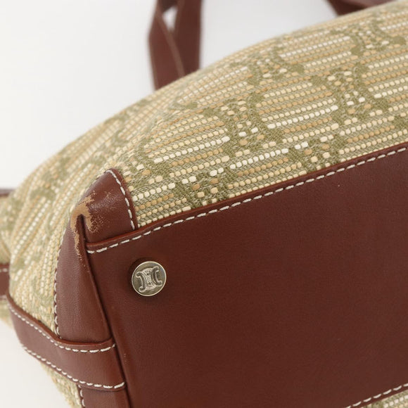 CELINE Paris Macadam Canvas Tote Bag Beige Gold Auth 157115