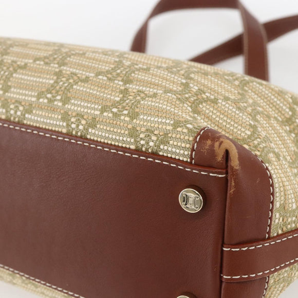 CELINE Paris Macadam Canvas Tote Bag Beige Gold Auth 157115