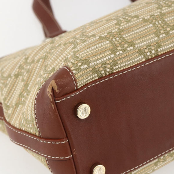 CELINE Paris Macadam Canvas Tote Bag Beige Gold Auth 157115