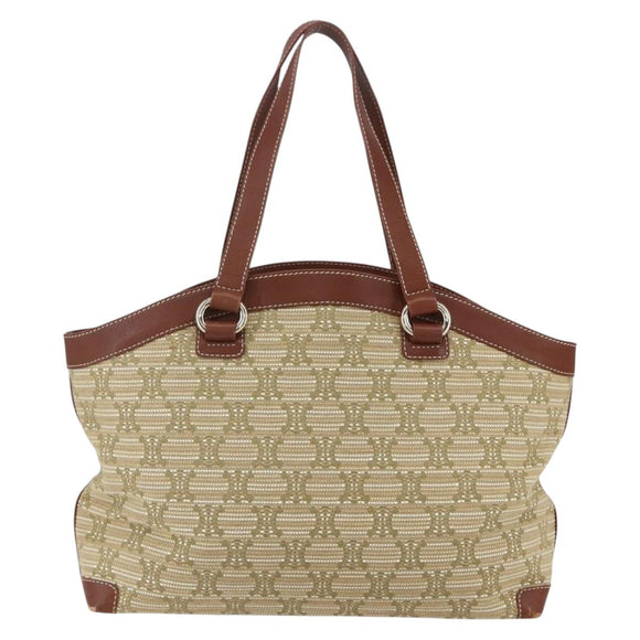 CELINE Paris Macadam Canvas Tote Bag Beige Gold Auth 157115