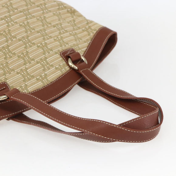 CELINE Paris Macadam Canvas Tote Bag Beige Gold Auth 157115