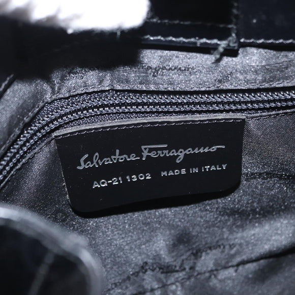 Salvatore Ferragamo Gancini Hand Bag Leather Black Silver Auth 157117