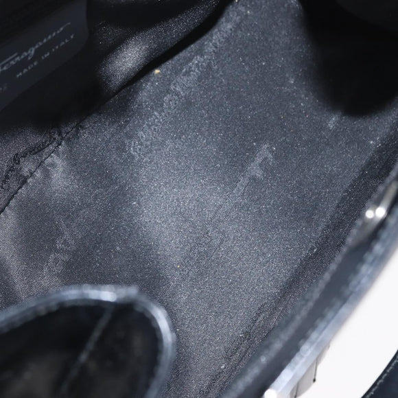 Salvatore Ferragamo Gancini Hand Bag Leather Black Silver Auth 157117