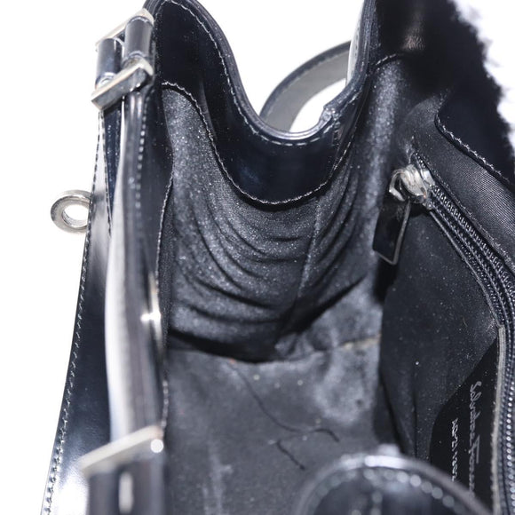 Salvatore Ferragamo Gancini Hand Bag Leather Black Silver Auth 157117