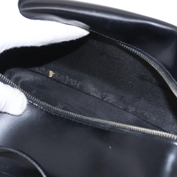 Salvatore Ferragamo Gancini Hand Bag Leather Black Silver Auth 157117