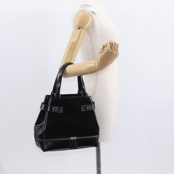 Salvatore Ferragamo Gancini Hand Bag Leather Black Silver Auth 157117