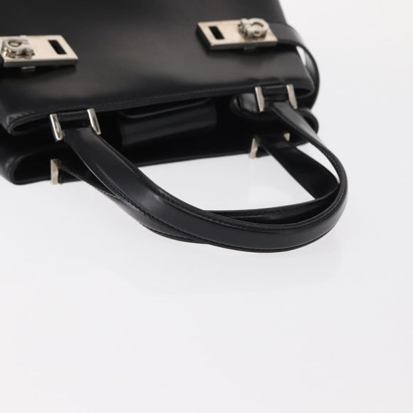 Salvatore Ferragamo Gancini Hand Bag Leather Black Silver Auth 157117