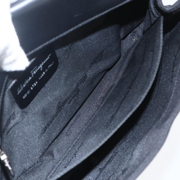 Salvatore Ferragamo Shoulder Bag Canvas Black Silver Auth 157119
