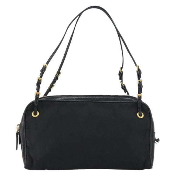 PRADA Hand Bag Nylon Black Gold Auth 157120V