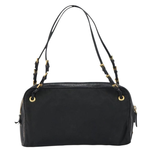 PRADA Hand Bag Nylon Black Gold Auth 157120V
