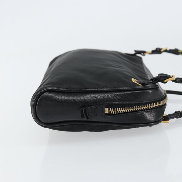 PRADA Hand Bag Nylon Black Gold Auth 157120V