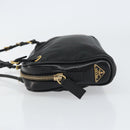 PRADA Hand Bag Nylon Black Gold Auth 157120V-4