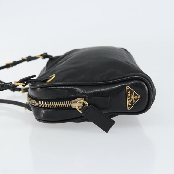 PRADA Hand Bag Nylon Black Gold Auth 157120V
