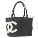 CHANEL Cambon Line Tote Bag Leather Black Silver CC Auth 157122SAV-1