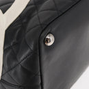 CHANEL Cambon Line Tote Bag Leather Black Silver CC Auth 157122SAV-10