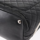 CHANEL Cambon Line Tote Bag Leather Black Silver CC Auth 157122SAV-13