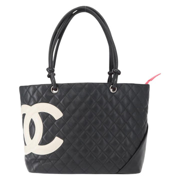 CHANEL Cambon Line Tote Bag Leather Black Silver CC Auth 157122SAV - 0
