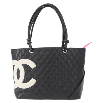 CHANEL Cambon Line Tote Bag Leather Black Silver CC Auth 157122SAV - 0