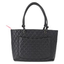 CHANEL Cambon Line Tote Bag Leather Black Silver CC Auth 157122SAV-3