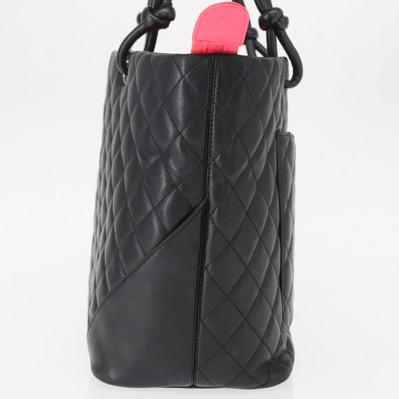 CHANEL Cambon Line Tote Bag Leather Black Silver CC Auth 157122SAV