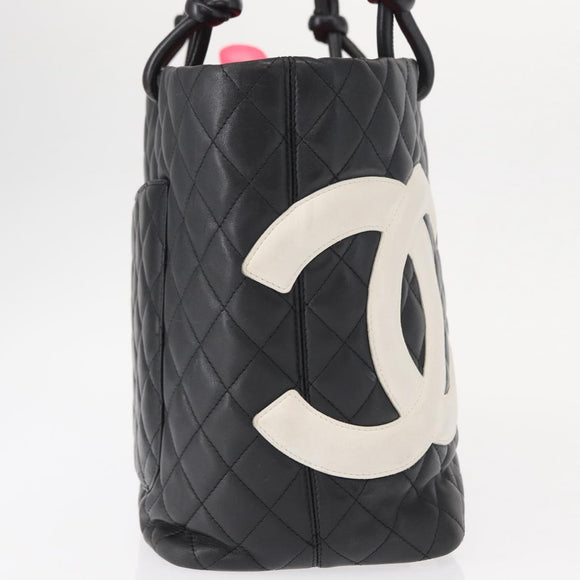 CHANEL Cambon Line Tote Bag Leather Black Silver CC Auth 157122SAV