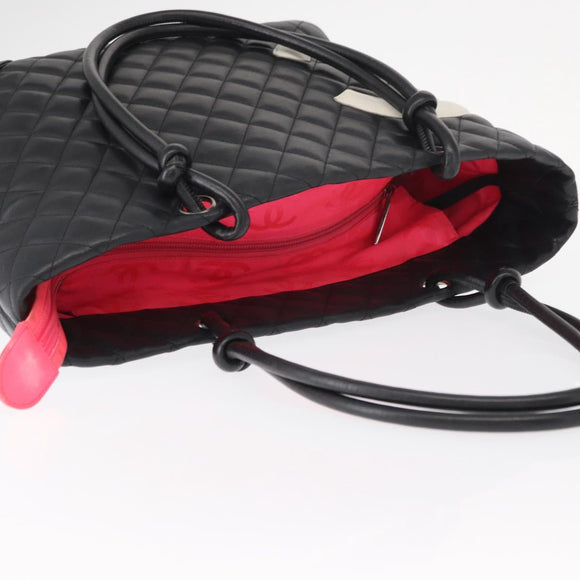 CHANEL Cambon Line Tote Bag Leather Black Silver CC Auth 157122SAV